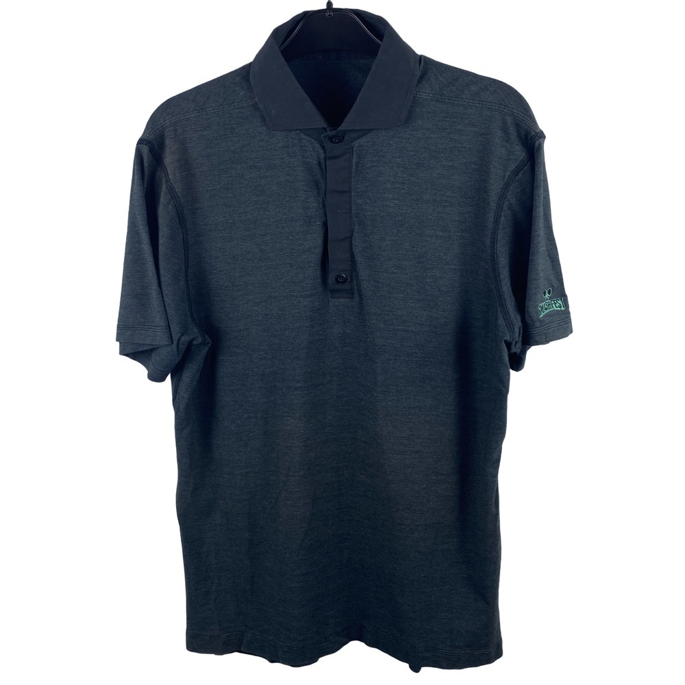 Lululemon Post Practice Polo Smashfest Logo‎ Men Small Black Stretch Athletic